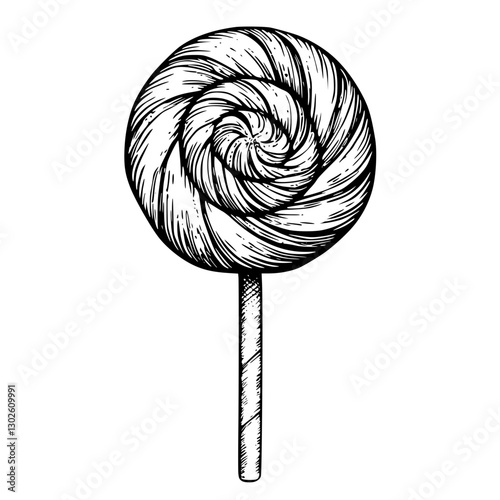 Engraved illustration of a classic spiral lollipop design in vector format for creative projects and designs