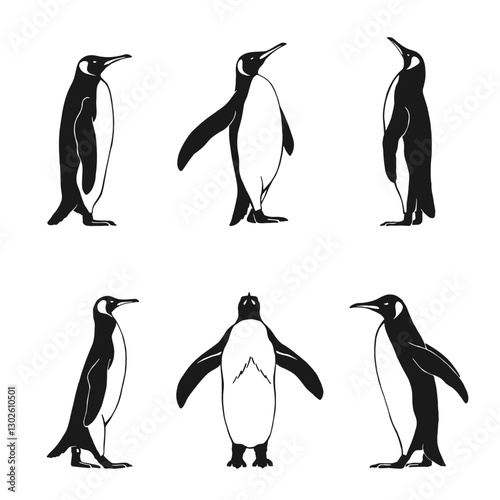 Set of penguin. Hand drawn vector illustration on white background