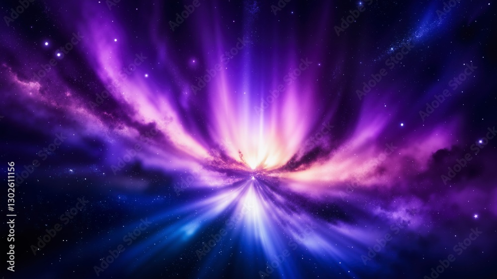 Fototapeta premium A purple and blue galaxy with a bright light in the middle