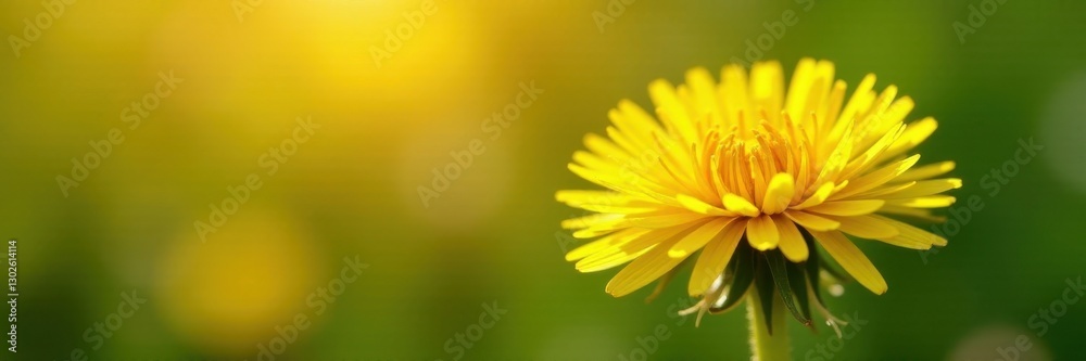 Fototapeta premium Close-up of a single dandelion, radiating sunshine yellow, day, light, botany