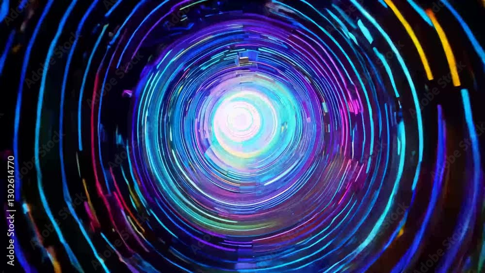 Dynamic swirling light patterns creating a mesmerizing visual tunnel effect.