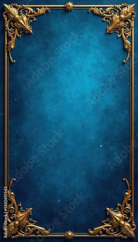 Deep azure background, gilded accents on sides , sophisticated, metallic, frame