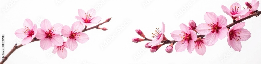 Fototapeta premium Delicate pink plum blossoms, isolated White background , bloom, japanese plum