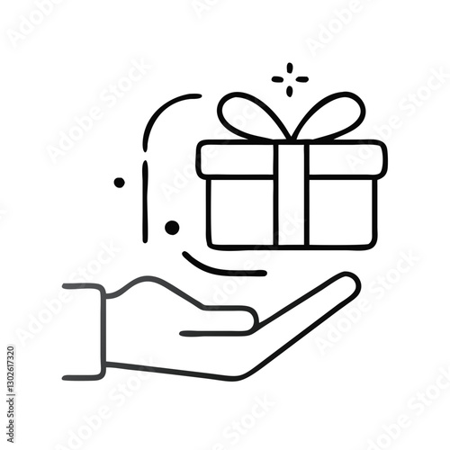 Hand giving gift box icon with bow on transparent background