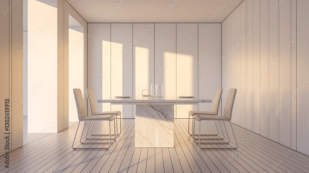 Fototapeta premium Modern Design White Dining Room Interior Architecture