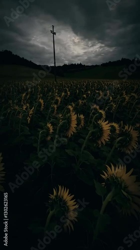 wind turbines at night