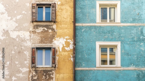 A visual comparison of two contrasting elements, like an old building beside a modern one, emphasizing their differences.