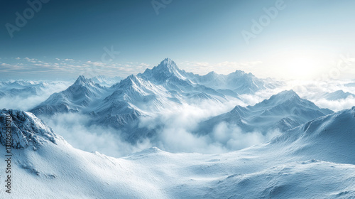 Wallpaper Mural panoramic winter landscape of rolling snow covered mountains and clouds Torontodigital.ca