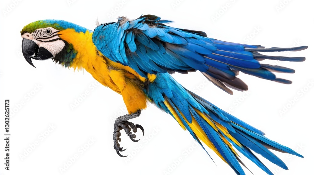 Fototapeta premium Vivid blue and golden hues dance across the macaw's vibrant tail feathers; a stunning display of nature’s artistry, perfectly framed
