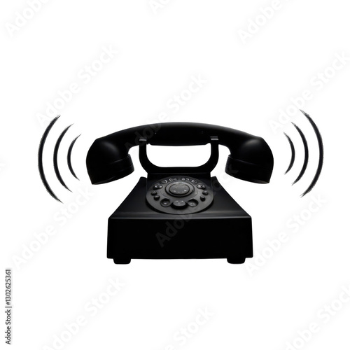 Ringing Black Rotary Telephone with transparent background