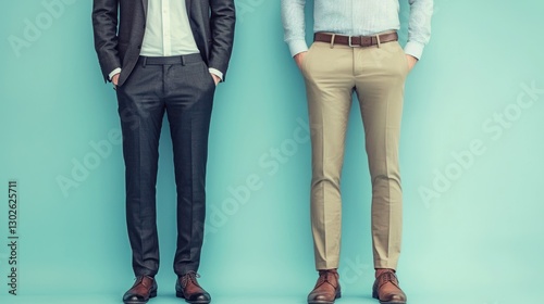A conceptual image illustrating the contrast between two people, such as one in formal business attire and the other in casual wear.