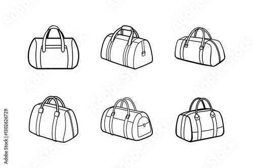 duffel bag sketch outline vector illustration, set of bags