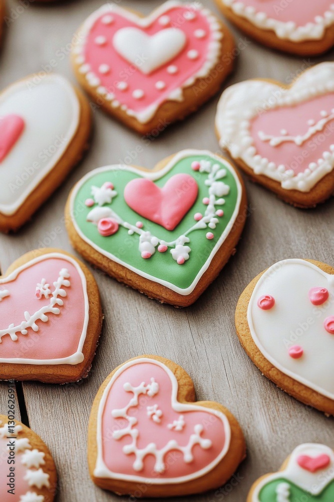 A delicious assortment of homemade cookies and biscuits, beautifully decorated with icing and frosting. A delicious assortment of homemade cookies and biscuits, beautifully decorated with icing and frosting.