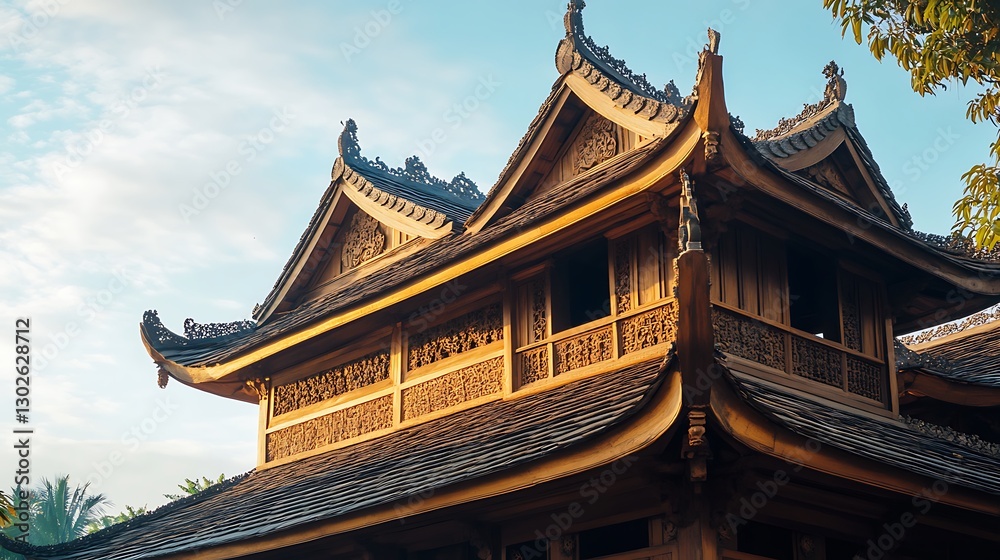 Intricate Wooden Architecture Of An Asian Temple Intricate Wooden Architecture Of An Asian Temple