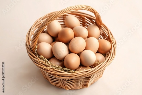 Wallpaper Mural Woven basket filled with numerous eggs placed on light brown surface. Torontodigital.ca