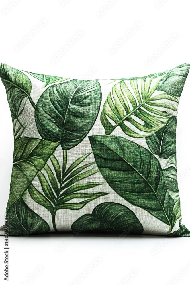 Obraz premium Decorative pillow with green leaf design on isolated white background perfect for home decoration