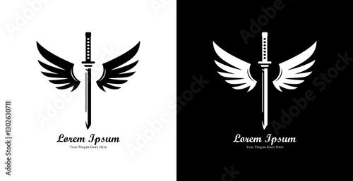 logo design in the form of a katana with wings