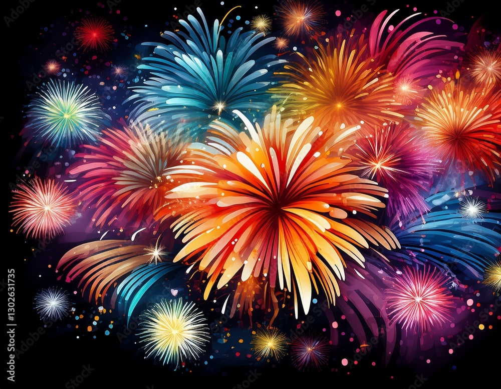 Fototapeta premium Colorful fireworks burst display celebration bright night