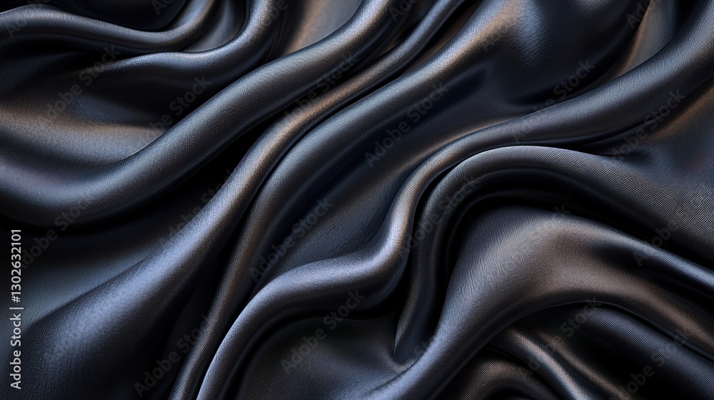 Obraz premium Rich black satin fabric with elegant draping creating soft waves and textures in natural light
