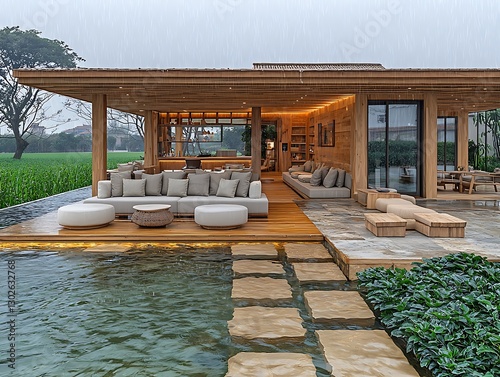 Rain-soaked Zen patio
