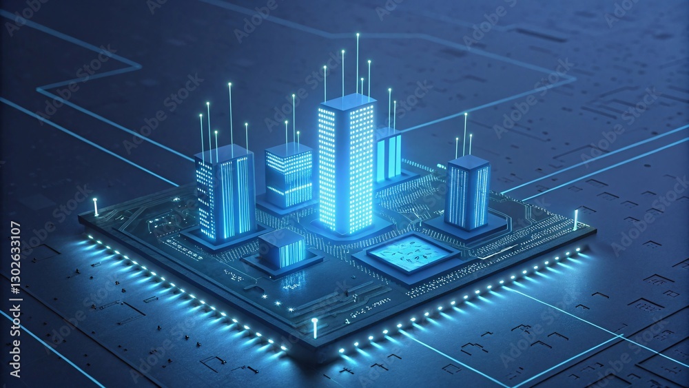 Futuristic Digital Cityscape on a Microchip Futuristic Digital Cityscape on a Microchip