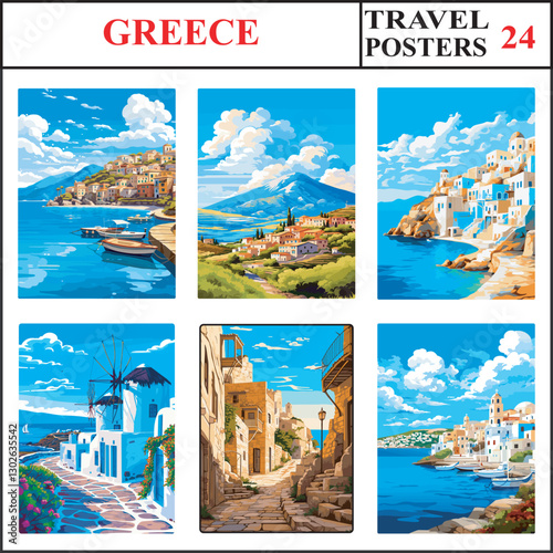 Greece Parga Mount Vardousia Karpathos Travel Poster Wall Art Print Collection Set Part 24
