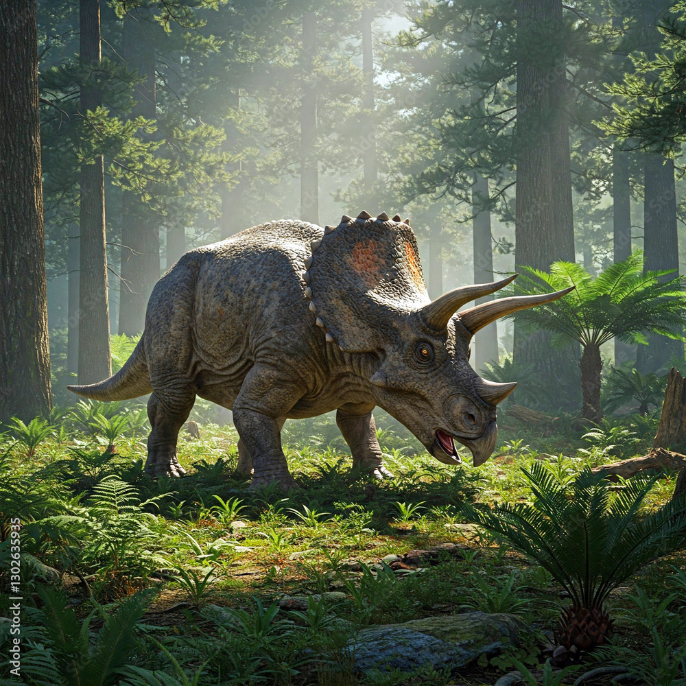 Fototapeta premium Triceratops in a Jurassic forest