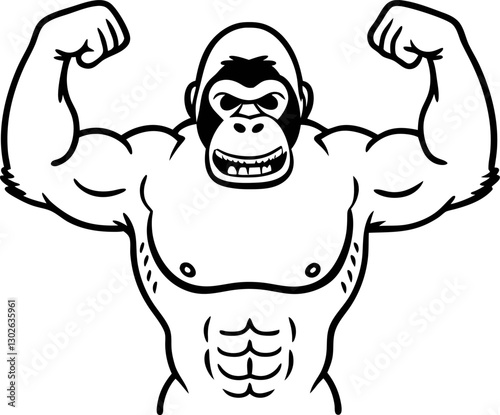 Strong gorilla flexing muscles with confident expression