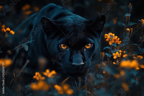 Portrait of a black pather in the jungle.
