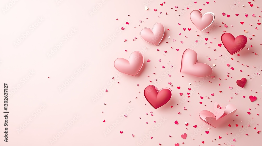 Colorful Hearts Floating on a Soft Pink Background for Romantic Themes