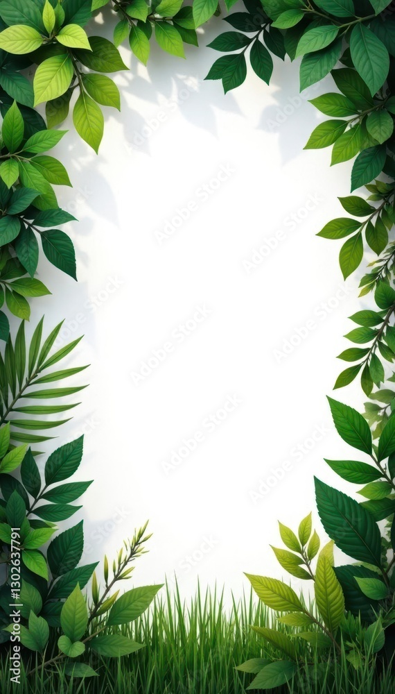 Naklejka premium Dense foliage with varying leaf shapes and colors on a white background, foliage, grass