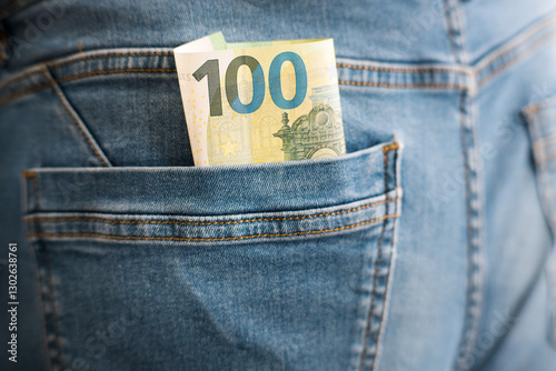Obraz na płótnie Euro banknotes in trouser pocket.
w salonie
