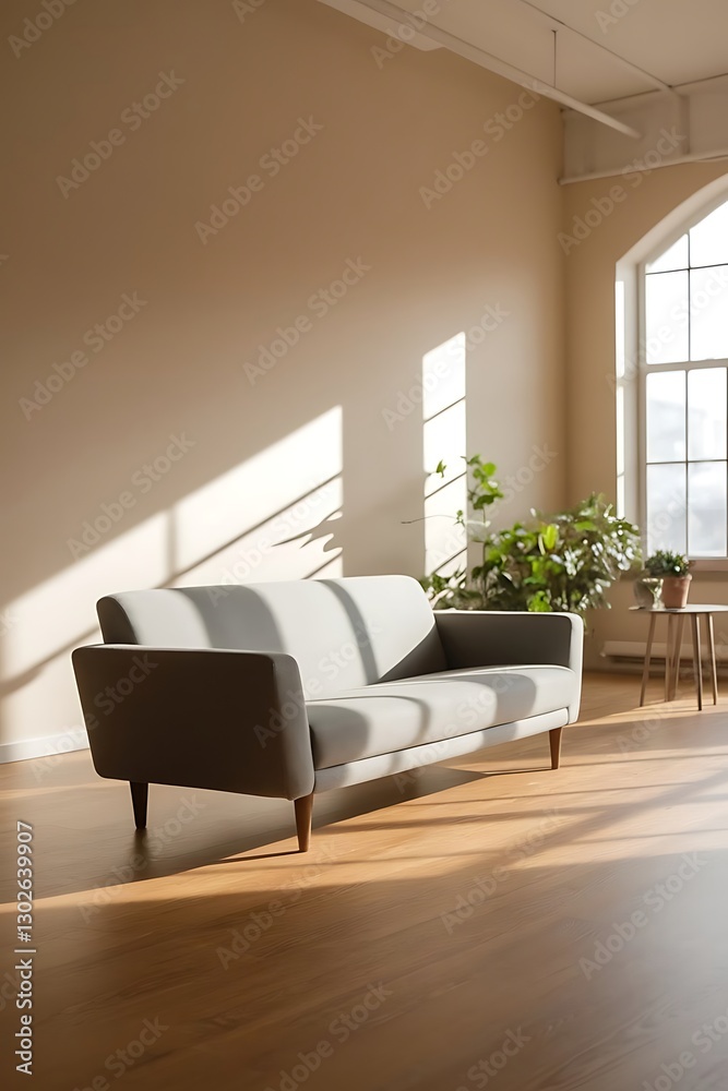 Fototapeta premium Minimal style loft living room interior focus on the sofa 3d render,There are concrete room large window nature light into the room