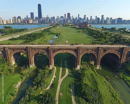 Chicago Bridge Over Lakefront Park