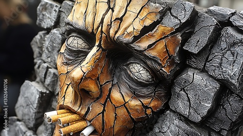 Cracked Face Sculpture Smoking