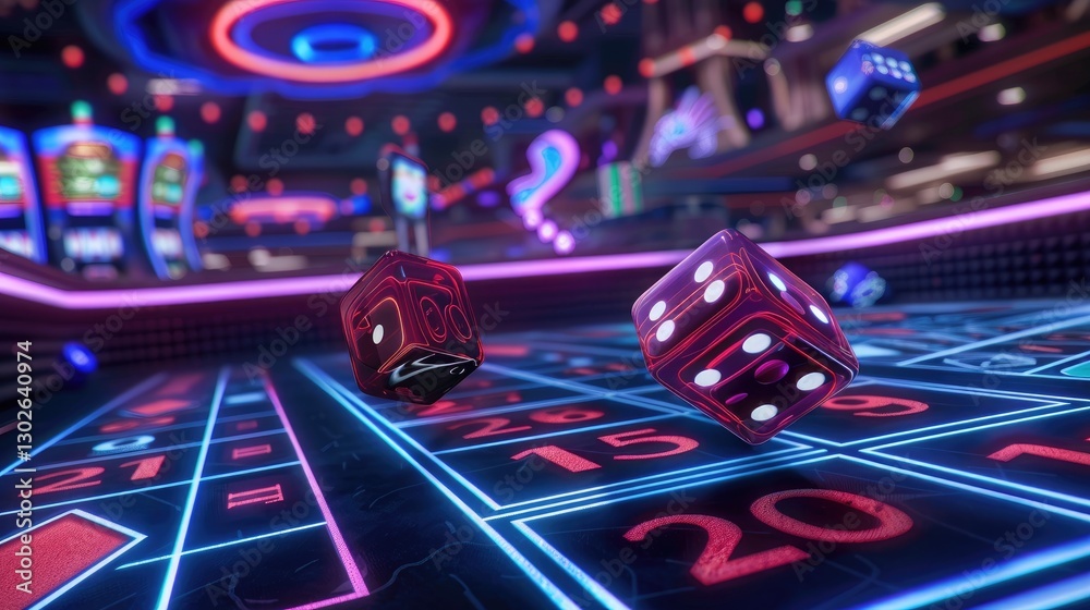 Fototapeta premium Exciting casino dice rolling action las vegas digital art vibrant environment close-up view gambling concept