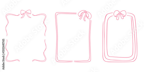 Frames with ribbon or bow doodle hand drawn for element, beauty, fashion and illustration