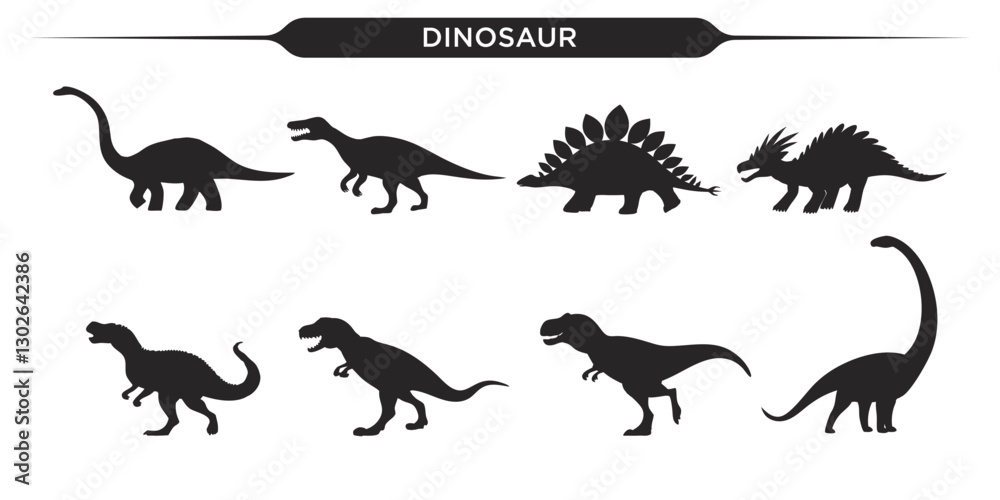Naklejka premium Vector illustration of various dinosaur silhouettes