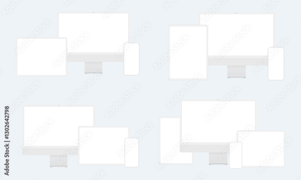 Clay Digital Devices Set Mockups, Computer Monitor, Smartphone, Tablet, Front View. Vector Illustration Clay Digital Devices Set Mockups, Computer Monitor, Smartphone, Tablet, Front View. Vector Illustration
