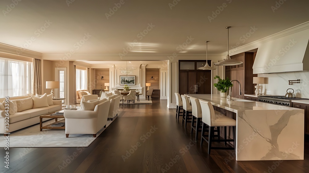 Fototapeta premium Luxurious living room with kitchen area