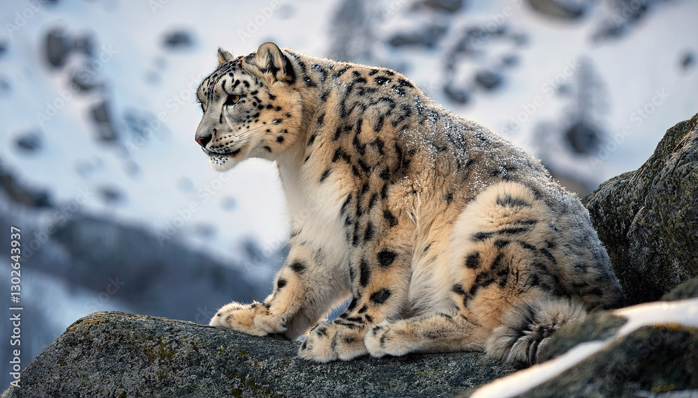 Obraz premium Snow Leopard Perched on a Rocky
