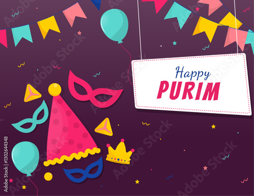 Purim background. Celebration decor for masquerade. Vector greeting design