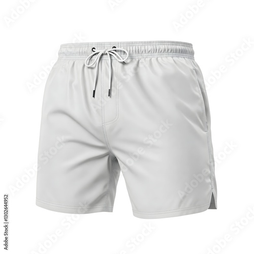 Empty white background display of a man swimming trunks shorts mockup with folds and creases accentuated, for summer sport vacation