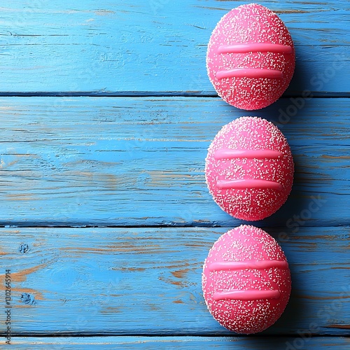 Pink treats on blue wooden planks