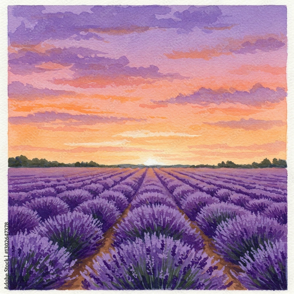 Obraz premium Sunset Over a Lavender Field