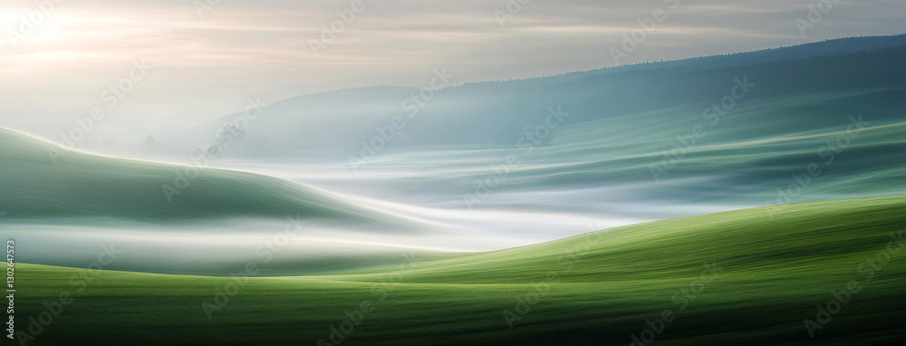 Soft light caressing gentle waves of verdant agricultural land - banner Soft light caressing gentle waves of verdant agricultural land - banner