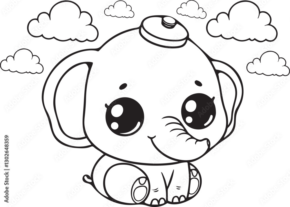 Obraz premium Hand drawn Cute Elephant Line Art coloring page