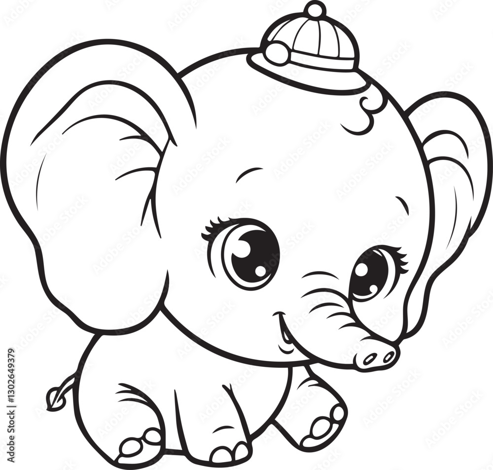 Fototapeta premium Hand drawn Cute Elephant Line Art coloring page