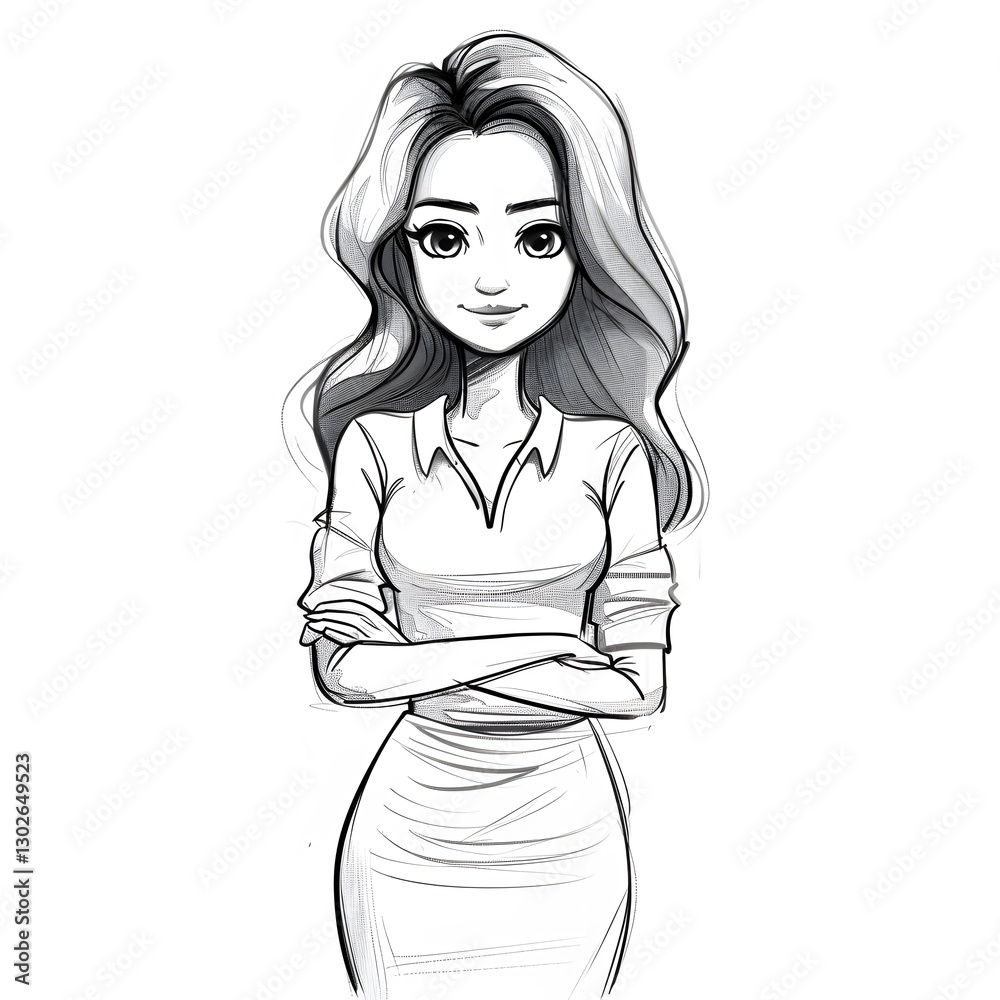 Stylish Woman with Long Hair and Confident Pose in Black and White Stylish Woman with Long Hair and Confident Pose in Black and White