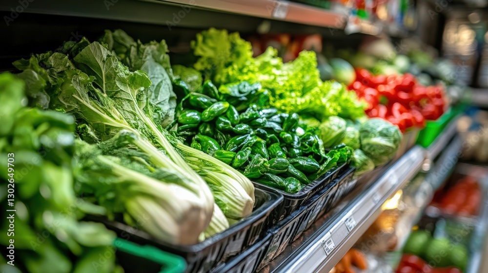 Fresh Organic Vegetables Displayed in a Grocery Store Produce Aisle Fresh Organic Vegetables Displayed in a Grocery Store Produce Aisle